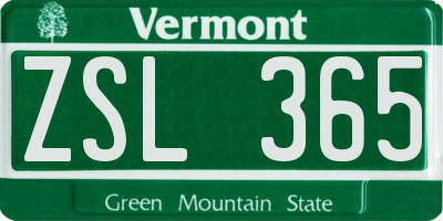 VT license plate ZSL365