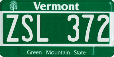 VT license plate ZSL372