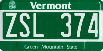 VT license plate ZSL374