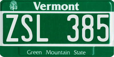 VT license plate ZSL385