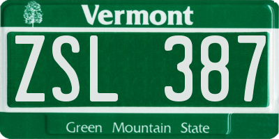 VT license plate ZSL387