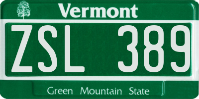 VT license plate ZSL389