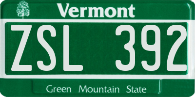 VT license plate ZSL392