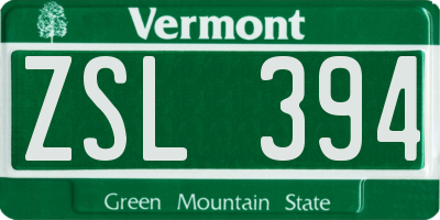 VT license plate ZSL394
