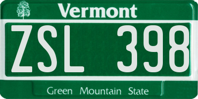VT license plate ZSL398