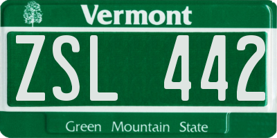 VT license plate ZSL442