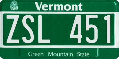 VT license plate ZSL451
