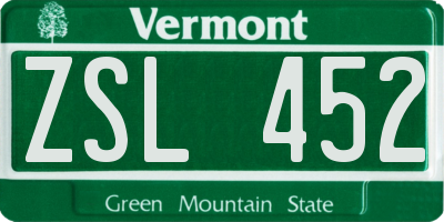 VT license plate ZSL452