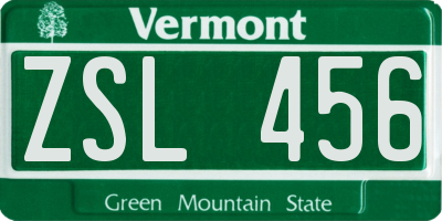 VT license plate ZSL456