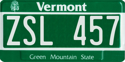 VT license plate ZSL457