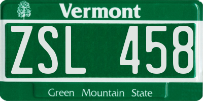 VT license plate ZSL458