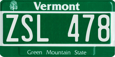 VT license plate ZSL478