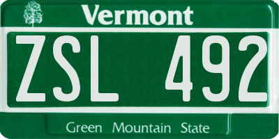 VT license plate ZSL492