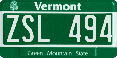 VT license plate ZSL494