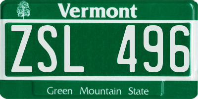 VT license plate ZSL496