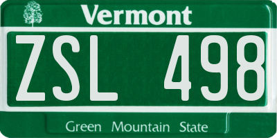 VT license plate ZSL498