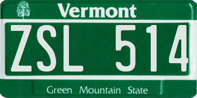 VT license plate ZSL514
