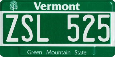 VT license plate ZSL525