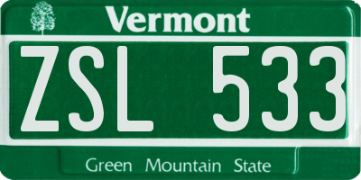 VT license plate ZSL533