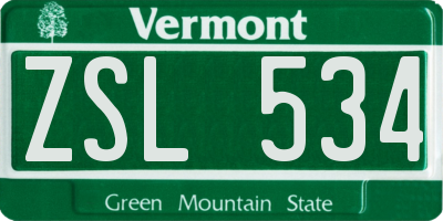 VT license plate ZSL534