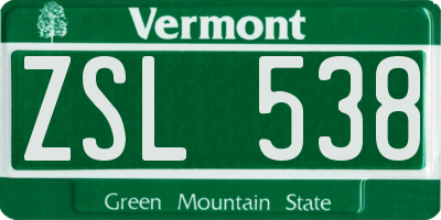 VT license plate ZSL538