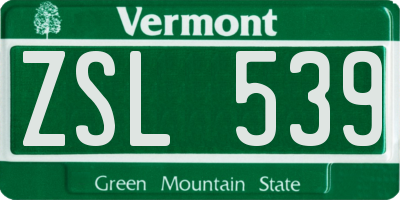 VT license plate ZSL539