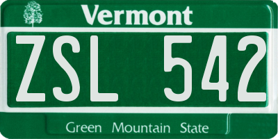 VT license plate ZSL542