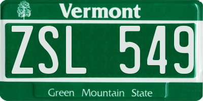 VT license plate ZSL549