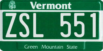 VT license plate ZSL551