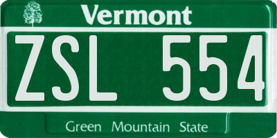 VT license plate ZSL554