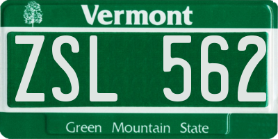 VT license plate ZSL562