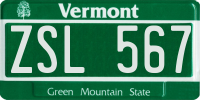 VT license plate ZSL567