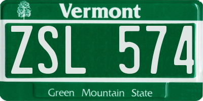 VT license plate ZSL574