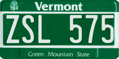 VT license plate ZSL575