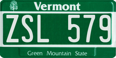 VT license plate ZSL579