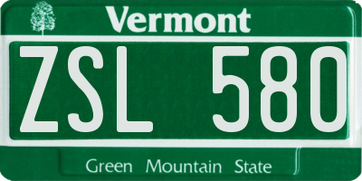 VT license plate ZSL580