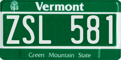 VT license plate ZSL581