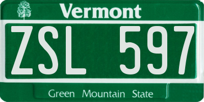 VT license plate ZSL597