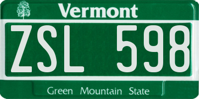 VT license plate ZSL598
