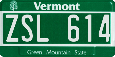 VT license plate ZSL614