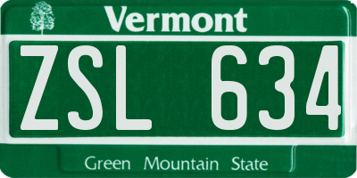 VT license plate ZSL634