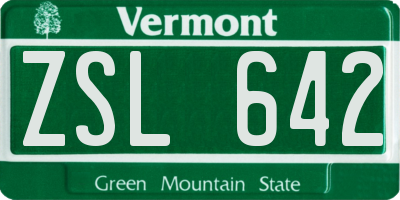 VT license plate ZSL642