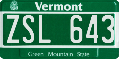VT license plate ZSL643
