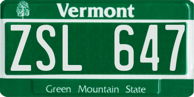 VT license plate ZSL647