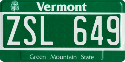 VT license plate ZSL649