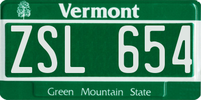 VT license plate ZSL654