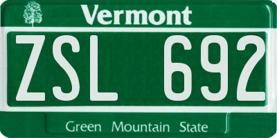 VT license plate ZSL692