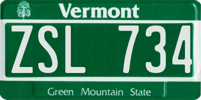 VT license plate ZSL734