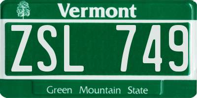VT license plate ZSL749