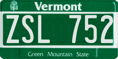 VT license plate ZSL752